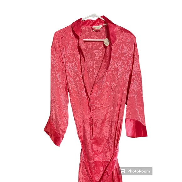 NWT gold label Victoria Secret pink/coral color satin full length robe SZ small - Picture 2 of 8